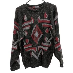 VTG 90s Scandia Grandpa Sweater Mens Size Medium Red Black Geomettic Chunky